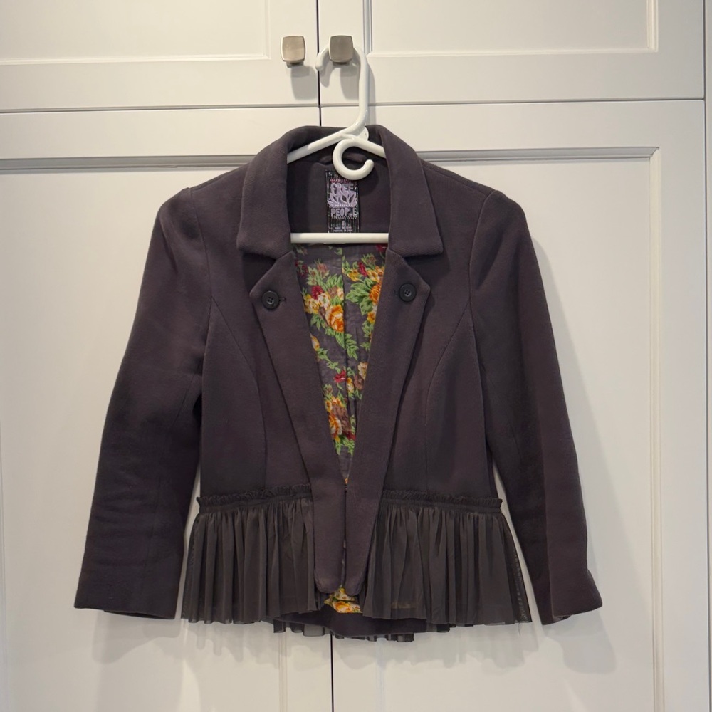 Free People Gray Jacket with Pleated Hem